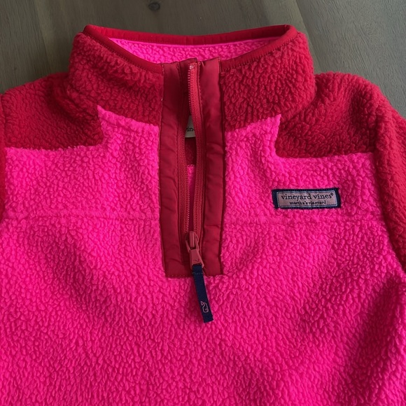 Vineyard Vines (like new) girl XS colorblock pink and red shep fleece pullover. - Picture 3 of 6